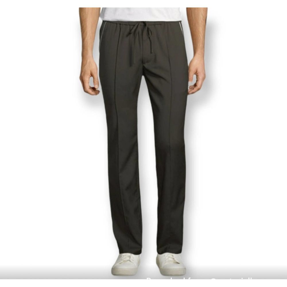 Vince Men's L Green Track-Stripe pull-on wool trousers pants